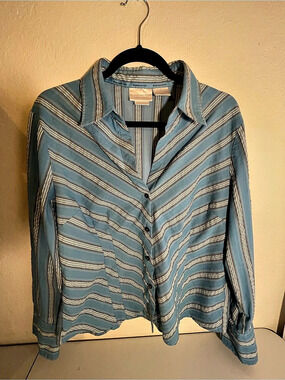 Worthington Striped Button Down Blue & White Size 16 Like New